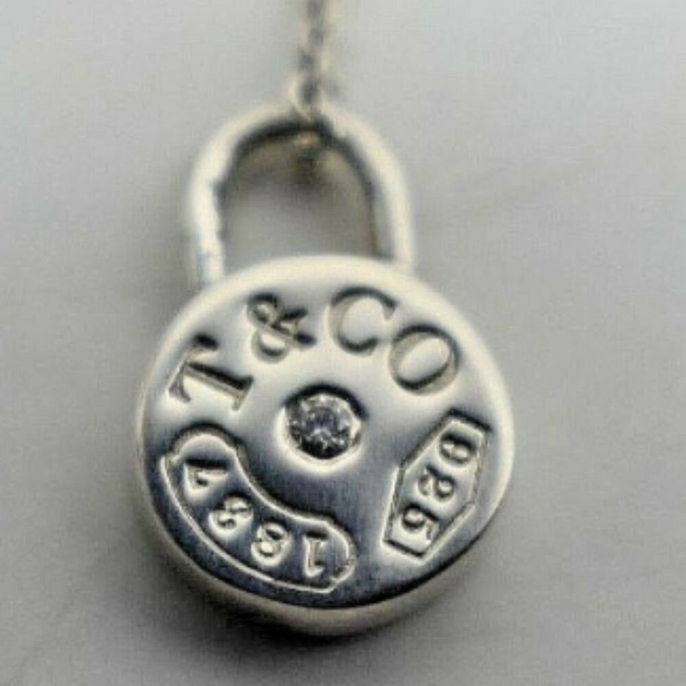 Tiffany & Co. 1837 Diamond Round Padlock Necklace Charm Pendant Sterling